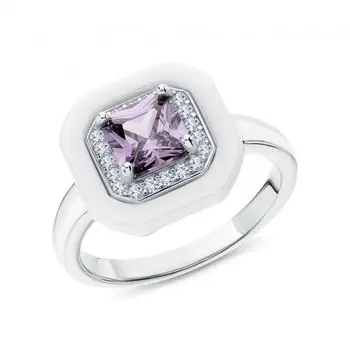 Серебряное кольцо с фианитами и керамикой