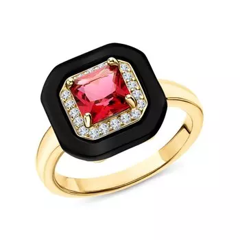 Серебряное кольцо с фианитами и керамикой