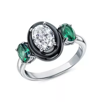 Серебряное кольцо с фианитами и керамикой