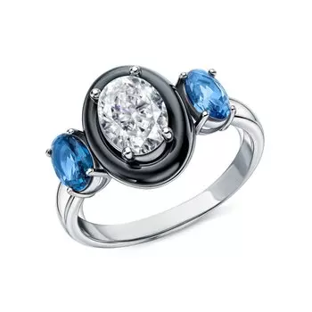 Серебряное кольцо с фианитами и керамикой