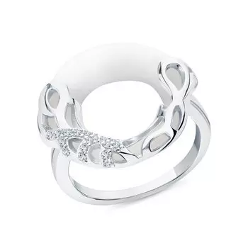 Серебряное кольцо с фианитами и керамикой