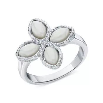 Серебряное кольцо с фианитами и керамикой