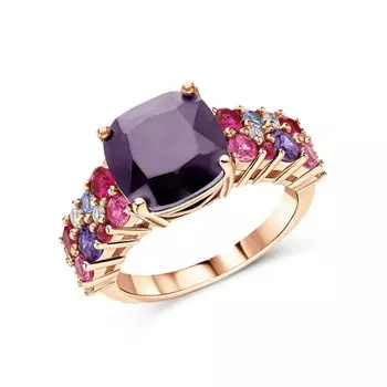 Серебряное кольцо с фианитами и корундом синтетическим