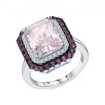 Серебряное кольцо с фианитами и корундом