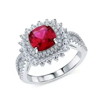 Серебряное кольцо с фианитами и корундом синтетическим
