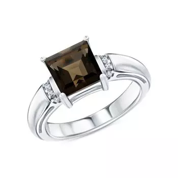Серебряное кольцо с фианитами и кварцами дымчатыми