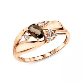 Серебряное кольцо с фианитами и кварцами дымчатыми