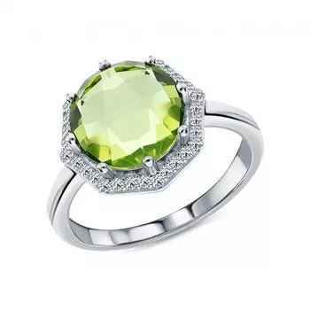 Серебряное кольцо с фианитами и кварцами природными