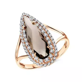 Серебряное кольцо с фианитами и кварцами дымчатыми