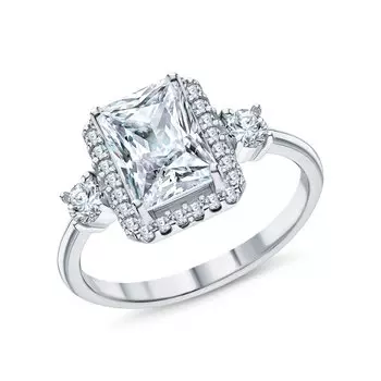 Серебряное кольцо с фианитами и кварцами природными