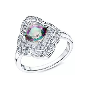 Серебряное кольцо с фианитами и кварцами природными