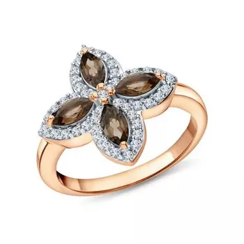 Серебряное кольцо с фианитами и кварцами природными