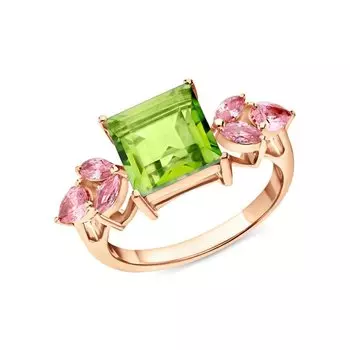 Серебряное кольцо с фианитами и кварцами природными