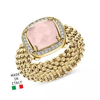 Серебряное кольцо с фианитами и кварцем синтетическим