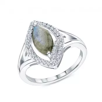 Серебряное кольцо с фианитами и лабрадоритами