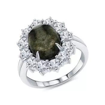 Серебряное кольцо с фианитами и лабрадоритами