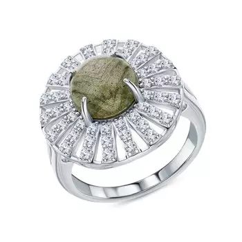 Серебряное кольцо с фианитами и лабрадоритами