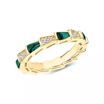 Серебряное кольцо с фианитами и малахитом