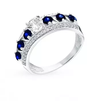 Серебряное кольцо с фианитами и наносапфирами