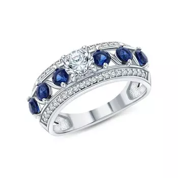 Серебряное кольцо с фианитами и наносапфирами