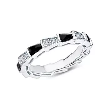 Серебряное кольцо с фианитами и ониксом
