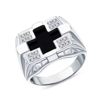 Серебряное кольцо с фианитами и ониксом