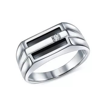 Серебряное кольцо с фианитами и ониксом