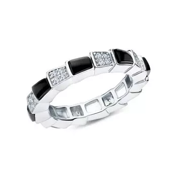 Серебряное кольцо с фианитами и ониксом природным