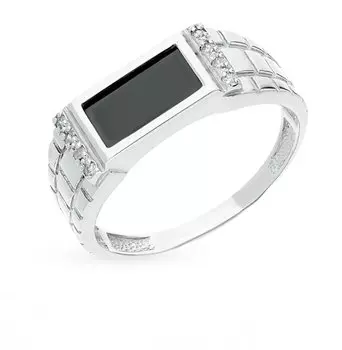 Серебряное кольцо с фианитами и ониксом природным