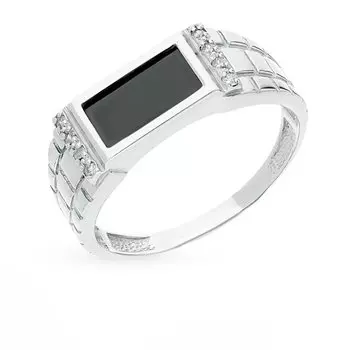 Серебряное кольцо с фианитами и ониксом природным