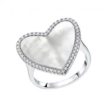 Серебряное кольцо с фианитами и перламутром природным