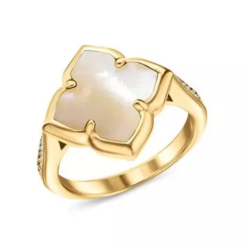 Серебряное кольцо с фианитами и перламутром природным