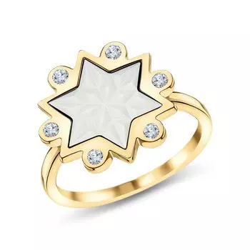 Серебряное кольцо с фианитами и перламутровой мозаикой