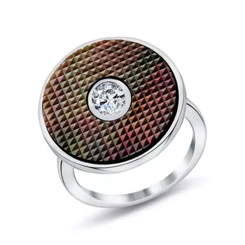 Серебряное кольцо с фианитами и перламутровой мозаикой