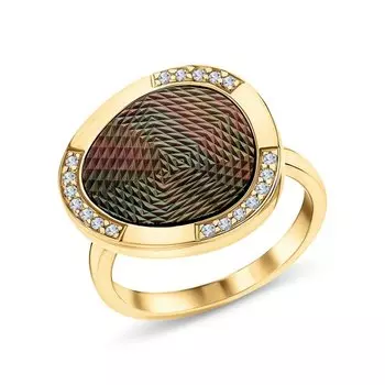 Серебряное кольцо с фианитами и перламутровой мозаикой