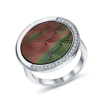 Серебряное кольцо с фианитами и перламутровыми мозаиками