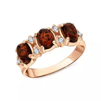 Серебряное кольцо с фианитами и янтарями природными