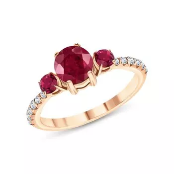 Серебряное кольцо с фианитами и рубинами природными