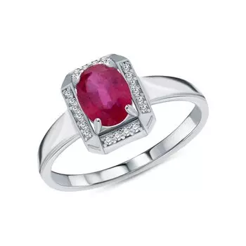 Серебряное кольцо с фианитами и рубинами природными