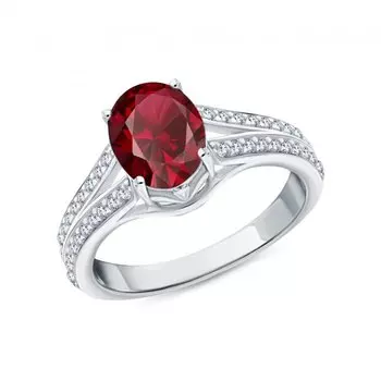 Серебряное кольцо с фианитами и рубинами природными