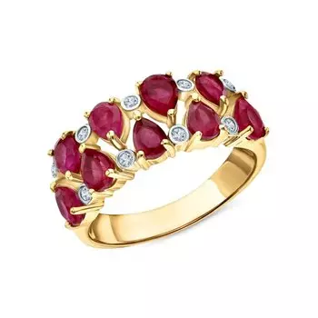 Серебряное кольцо с фианитами и рубинами природными