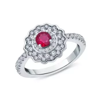 Серебряное кольцо с фианитами и рубинами природными