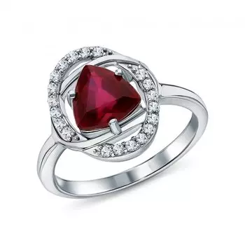 Серебряное кольцо с фианитами и рубином природным