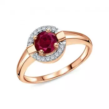 Серебряное кольцо с фианитами и рубином природным