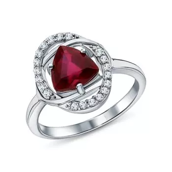 Серебряное кольцо с фианитами и рубином природным