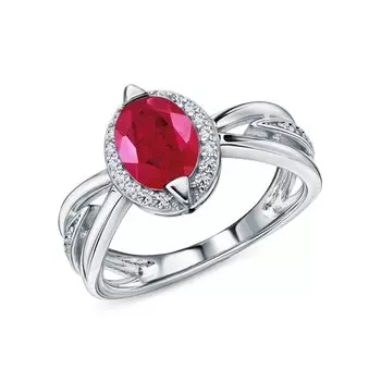 Серебряное кольцо с фианитами и рубином синтетическим