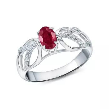 Серебряное кольцо с фианитами и рубином природным