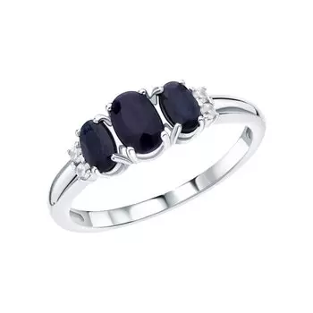 Серебряное кольцо с фианитами и сапфирами природными