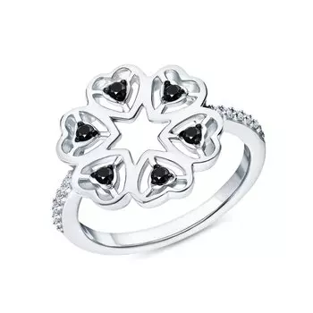 Серебряное кольцо с фианитами и сапфирами природными