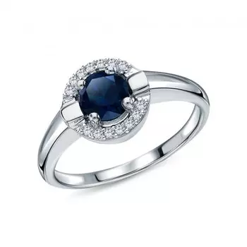 Серебряное кольцо с фианитами и сапфиром природным